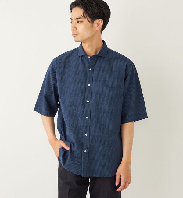 SHIPS Colors 「SHIPS Colors:〈洗濯機可能〉リップル プリント ショートスリーブ シャツ」|シャツ・ブラウス|