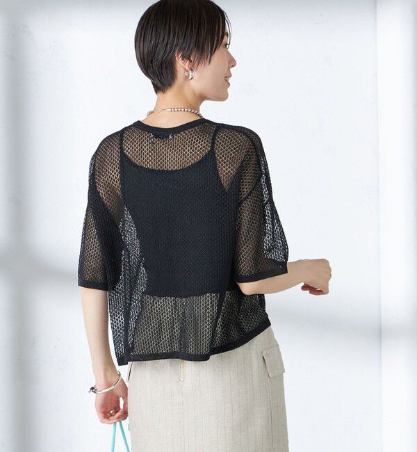 SHIPS for women「〈手洗い可能〉メッシュ編 半袖 ニット プルオーバー」|ニット・セーター|