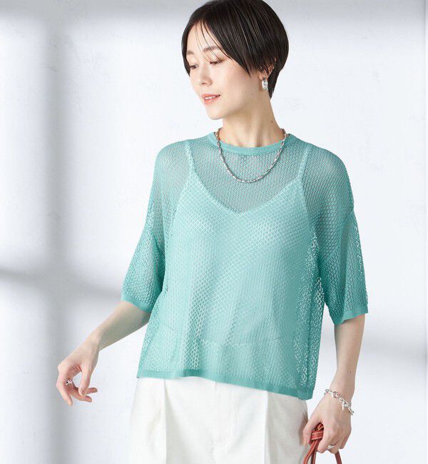 SHIPS for women「〈手洗い可能〉メッシュ編 半袖 ニット プルオーバー」|ニット・セーター|