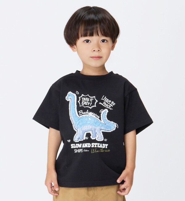 SHIPS Colors 「《一部追加予約》SHIPS Colors:スパンコール ステッチ プリント TEE(100~130cm)◆」|Tシャツ・カットソー|ブラック