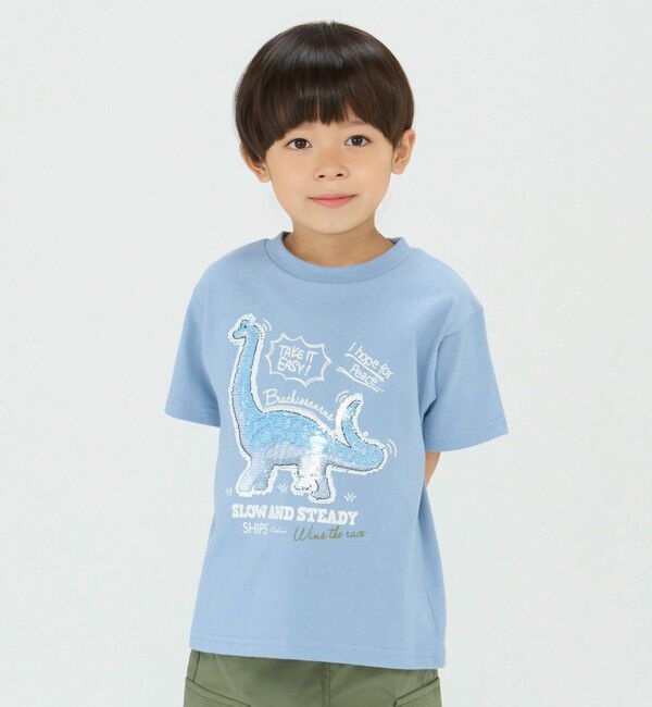 SHIPS Colors 「《一部追加予約》SHIPS Colors:スパンコール ステッチ プリント TEE(100~130cm)◆」|Tシャツ・カットソー|ブルー