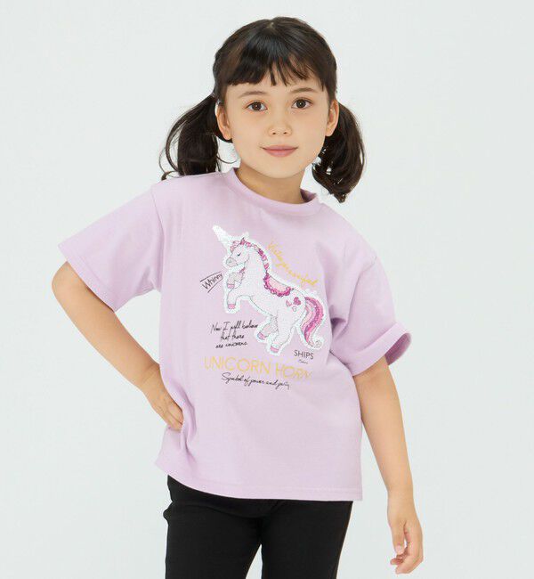 SHIPS Colors 「《一部追加予約》SHIPS Colors:スパンコール ステッチ プリント TEE(100~130cm)◆」|Tシャツ・カットソー|ラベンダー