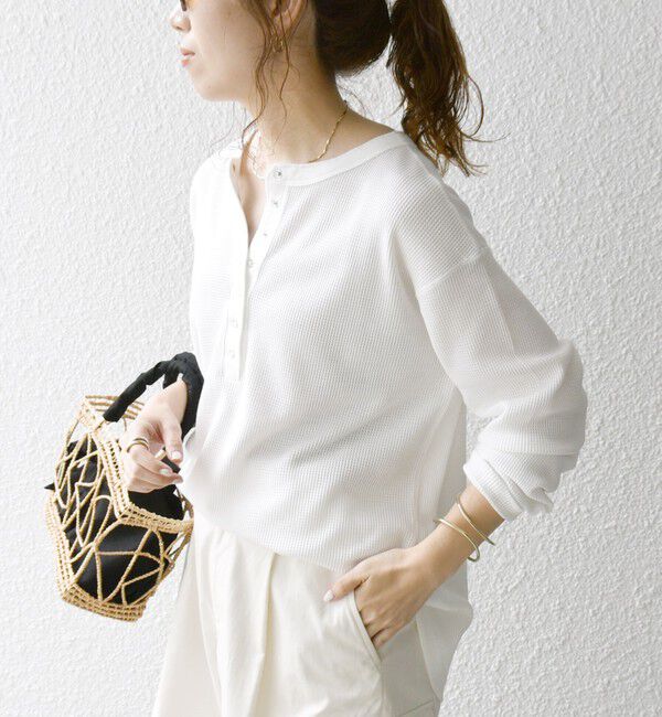 SHIPS any「SHIPS any:〈洗濯機可能〉ワッフル ヘンリーネック ラウンドヘム プルオーバー」|Tシャツ・カットソー|