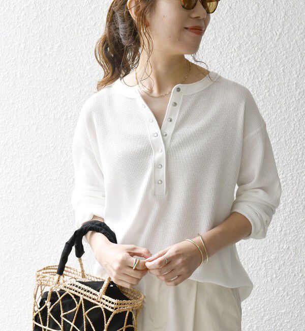 SHIPS any「SHIPS any:〈洗濯機可能〉ワッフル ヘンリーネック ラウンドヘム プルオーバー」|Tシャツ・カットソー|