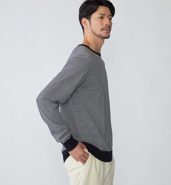 SHIPS「SHIPS: HANDFRAME 16ゲージ マイクロボーダー クルーネック ニット」|ニット・セーター|