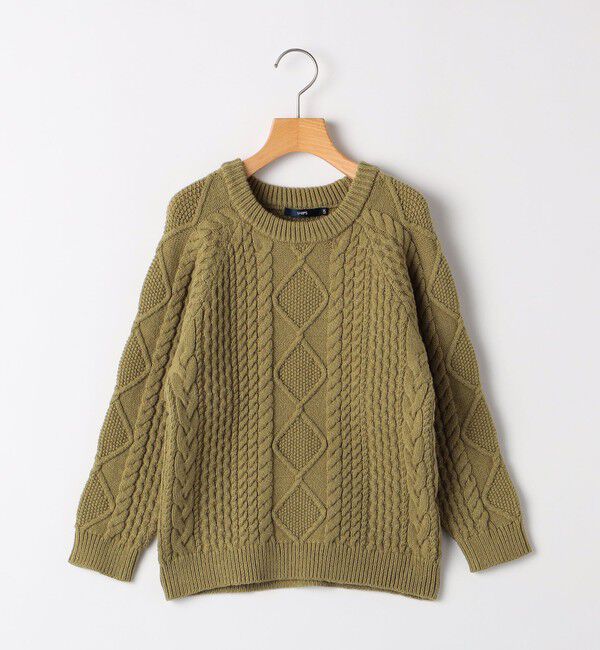 SHIPS KIDS「SHIPS KIDS:100～130cm /〈洗濯機可能〉ケーブル ニット」|ニット・セーター|オリーブ