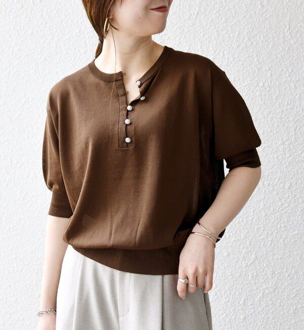 SHIPS any「《一部予約》SHIPS any:〈接触冷感/手洗い可能〉ビジュー ヘンリーネック ニット プルオーバー」|ニット・セーター|