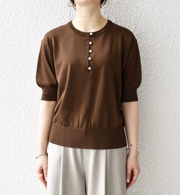 SHIPS any「《一部予約》SHIPS any:〈接触冷感/手洗い可能〉ビジュー ヘンリーネック ニット プルオーバー」|ニット・セーター|