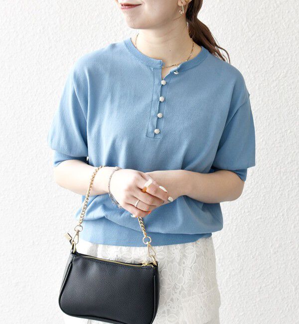 SHIPS any「《一部予約》SHIPS any:〈接触冷感/手洗い可能〉ビジュー ヘンリーネック ニット プルオーバー」|ニット・セーター|