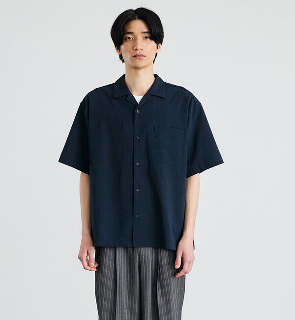 SHIPS「City Ambient Products: オープンカラー 楊柳 ソリッド ショートスリーブ シャツ」|シャツ・ブラウス|