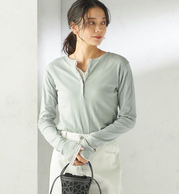 SHIPS for women「【SHIPS別注】miller: シアー ヘンリー ネック ロング スリーブ TEE」|Tシャツ・カットソー|