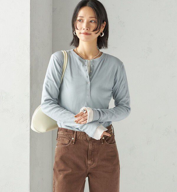 SHIPS for women「【SHIPS別注】miller: シアー ヘンリー ネック ロング スリーブ TEE」|Tシャツ・カットソー|