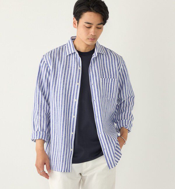 SHIPS Colors 「SHIPS Colors:ユーロリネン ワイドカラー スキッパー シャツ」|シャツ・ブラウス|ダークブルー