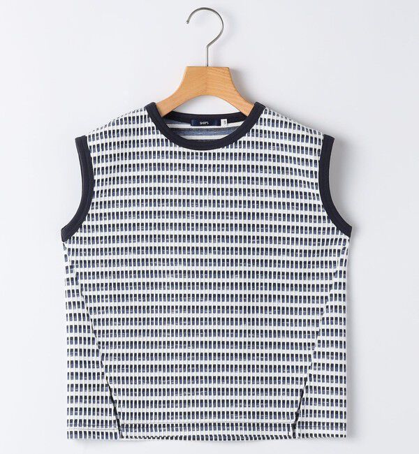 SHIPS KIDS「SHIPS KIDS:140cm / ジャカード ノースリーブ カットソー」|タンクトップ|ネイビー