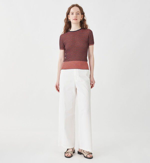 MACPHEE「コットンナイロンラメボーダー ハーフスリーブプルオーバー」|ニット・セーター|