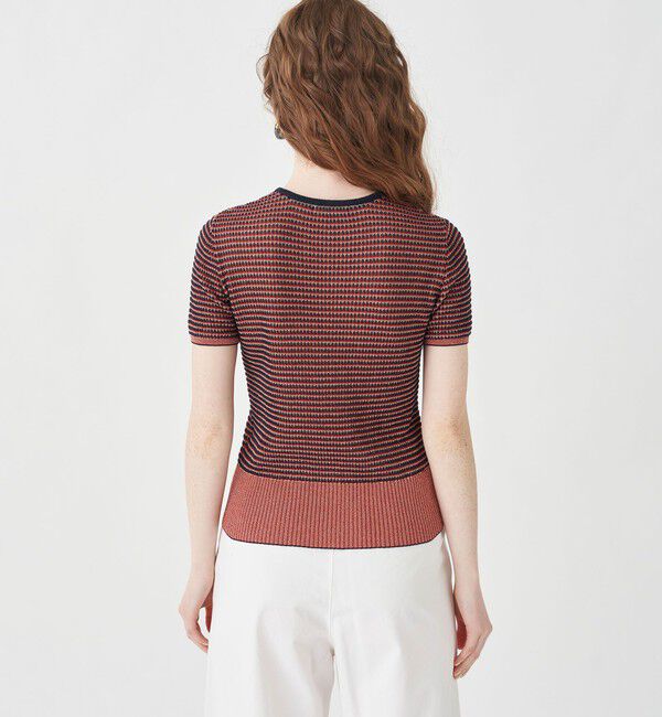 MACPHEE「コットンナイロンラメボーダー ハーフスリーブプルオーバー」|ニット・セーター|