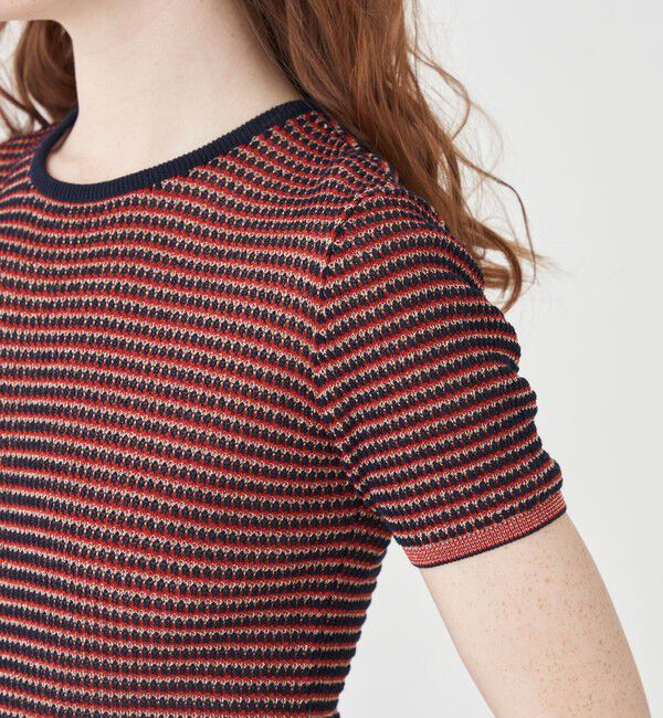 MACPHEE「コットンナイロンラメボーダー ハーフスリーブプルオーバー」|ニット・セーター|