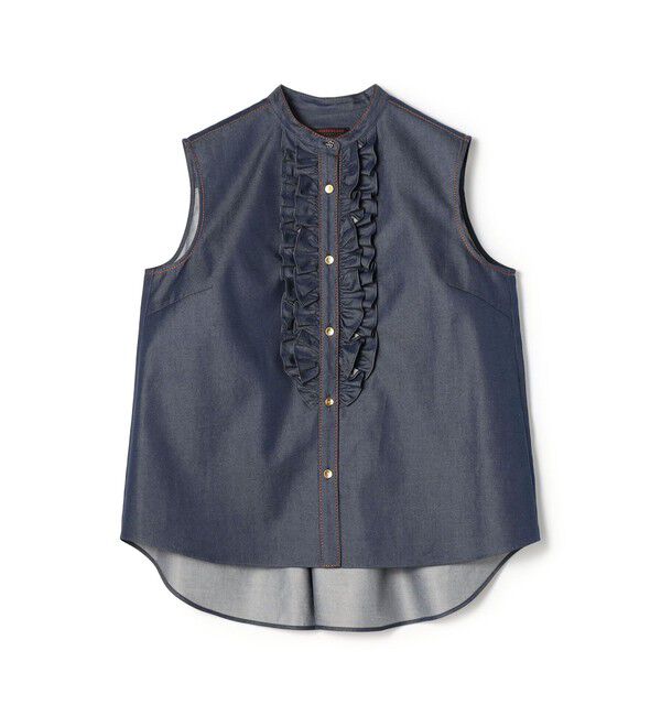 TOMORROWLAND collection「コットンシルクデニム ラッフルスリーブレスブラウス」|シャツ・ブラウス|67 ネイビー