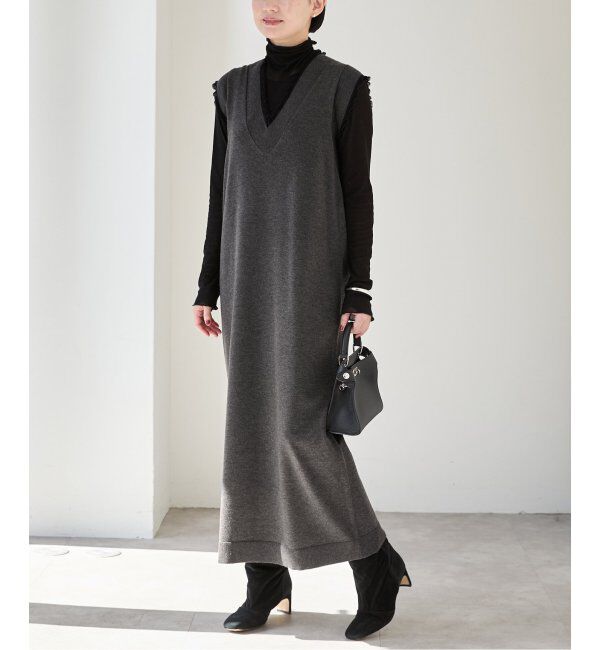 VERMEIL par iena「woolmix フリルリブニットワンピース」|ワンピース|グレー