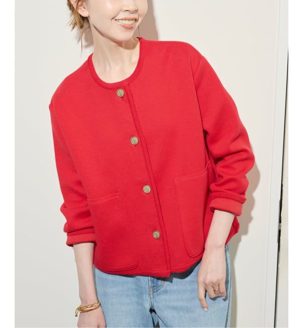 SLOBE IENA「《一部WEB・店舗限定カラーあり》ダブルフェイスニットジャケット」|カーディガン|