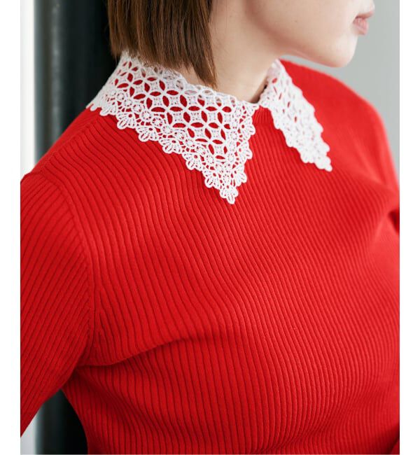 IENA「レース襟 RIBホールガーメントプルオーバー」|ニット・セーター|