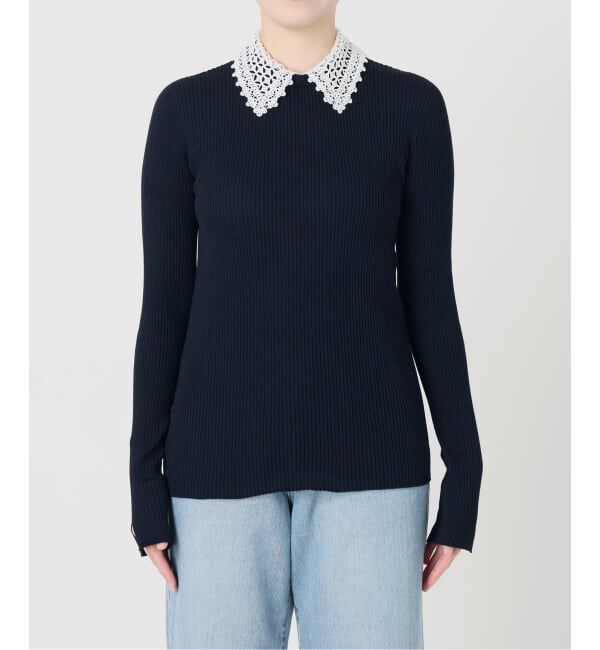 IENA「レース襟 RIBホールガーメントプルオーバー」|ニット・セーター|