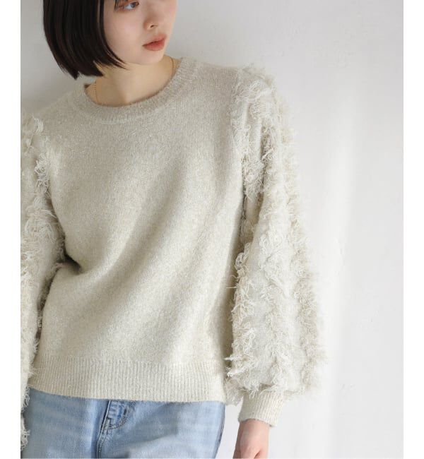  「【洗える】ラメジャガードフリンジプルオーバー」|ニット・セーター|
