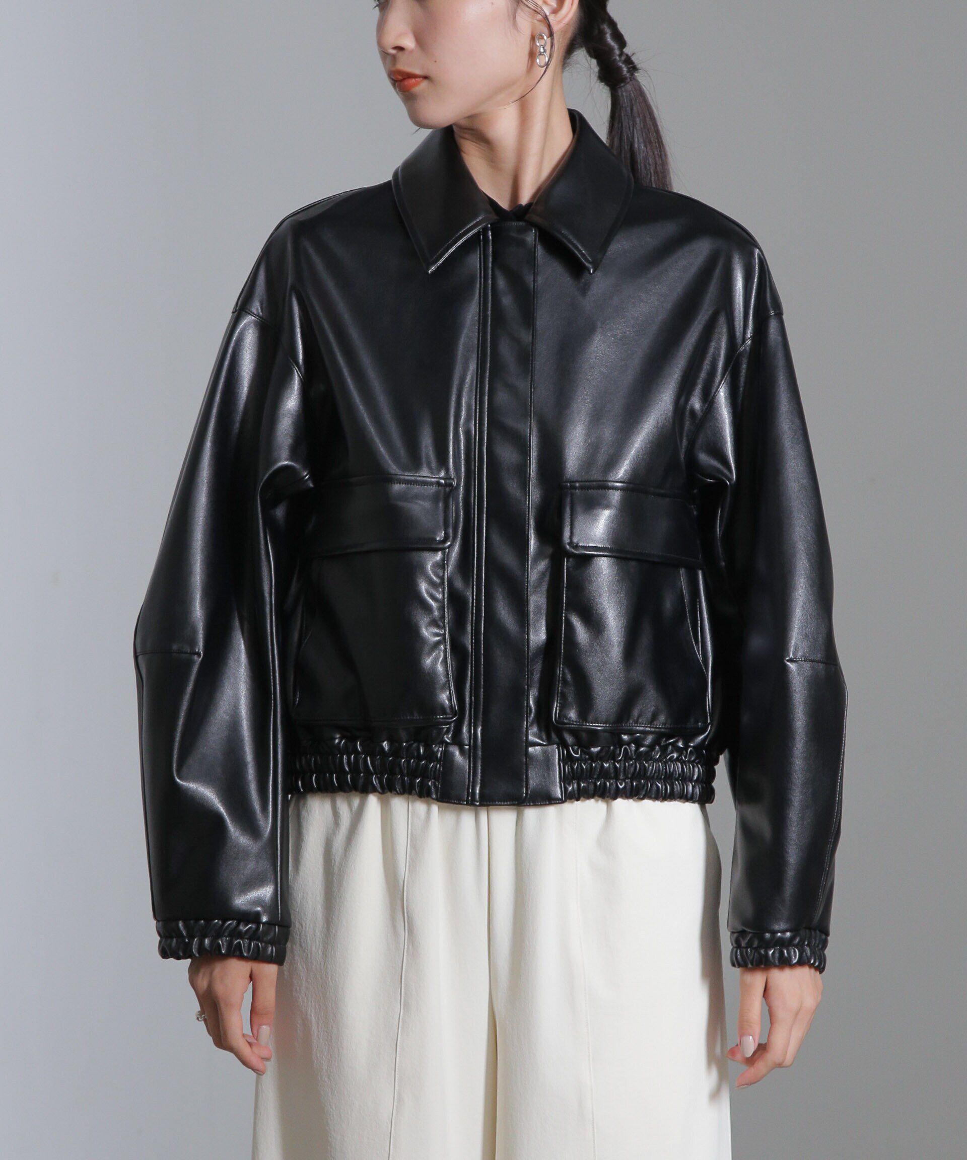 nano･universe「フェイクレザーショートブルゾン(セットアップ可)」|ブルゾン・スタジャン|