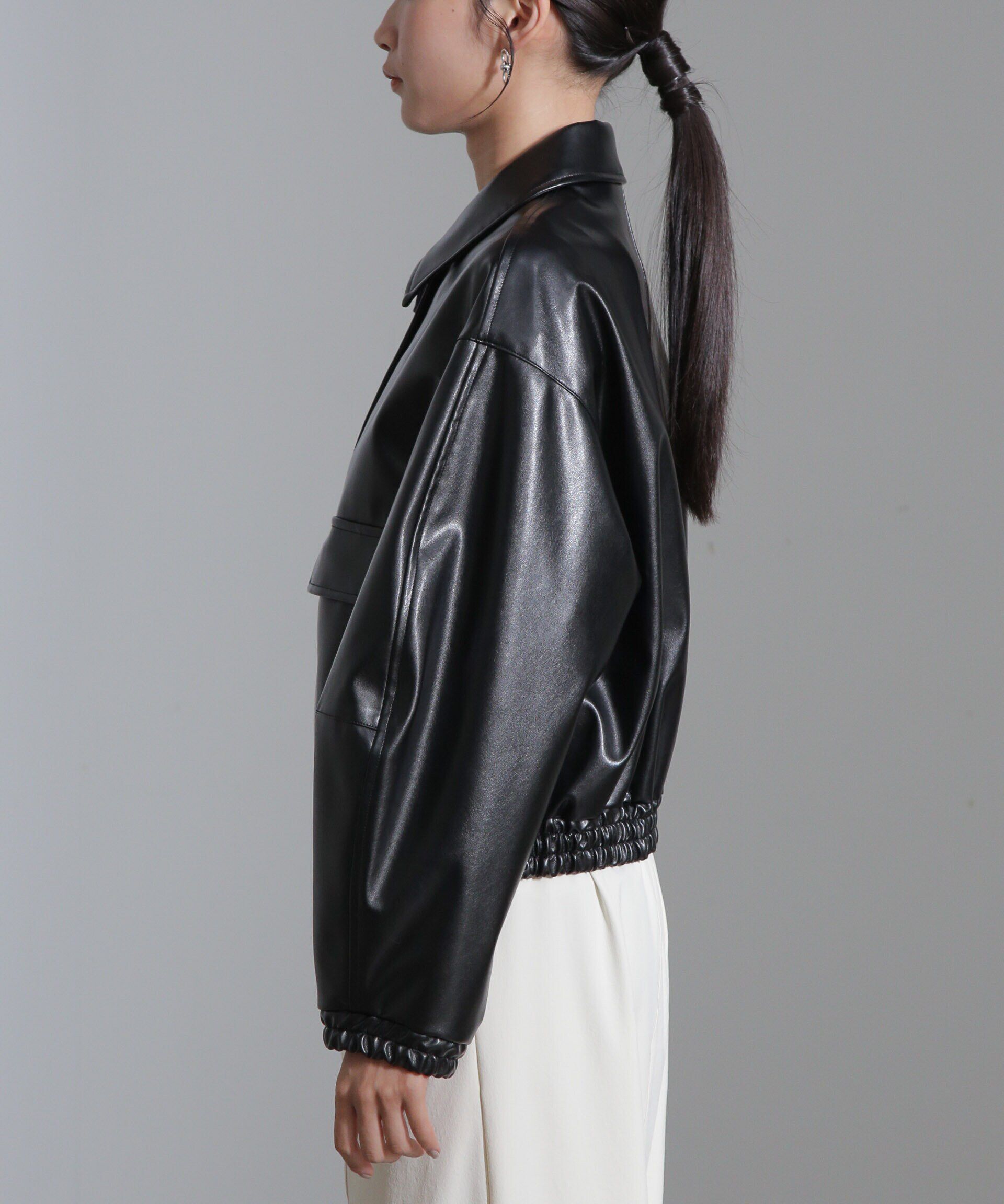 nano･universe「フェイクレザーショートブルゾン(セットアップ可)」|ブルゾン・スタジャン|