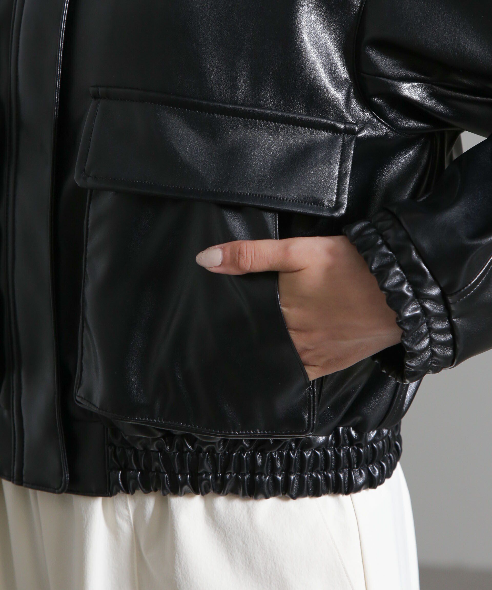 nano･universe「フェイクレザーショートブルゾン(セットアップ可)」|ブルゾン・スタジャン|