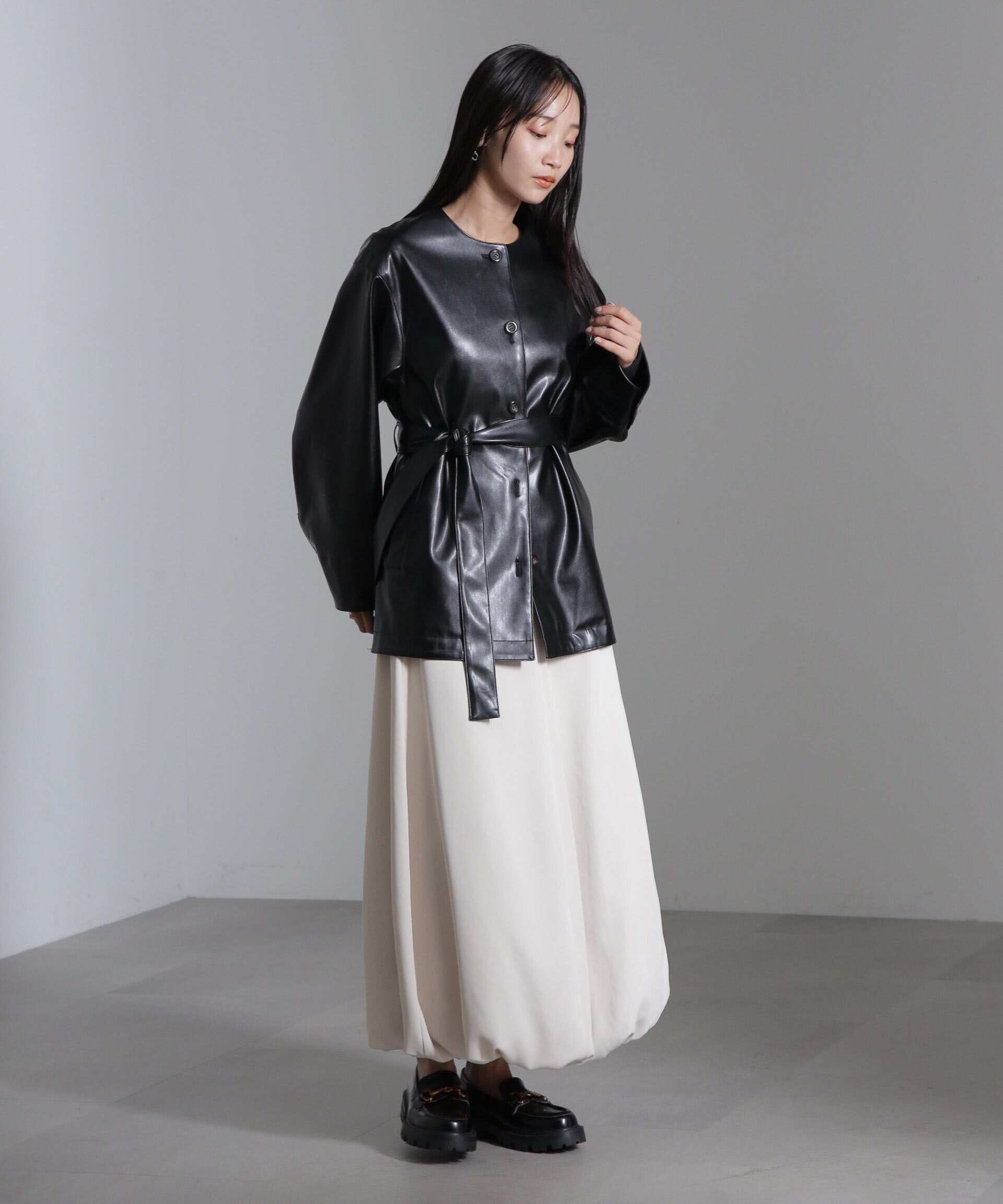 nano･universe「フェイクレザーベルテッドジャケット(セットアップ可)」|テーラードジャケット|