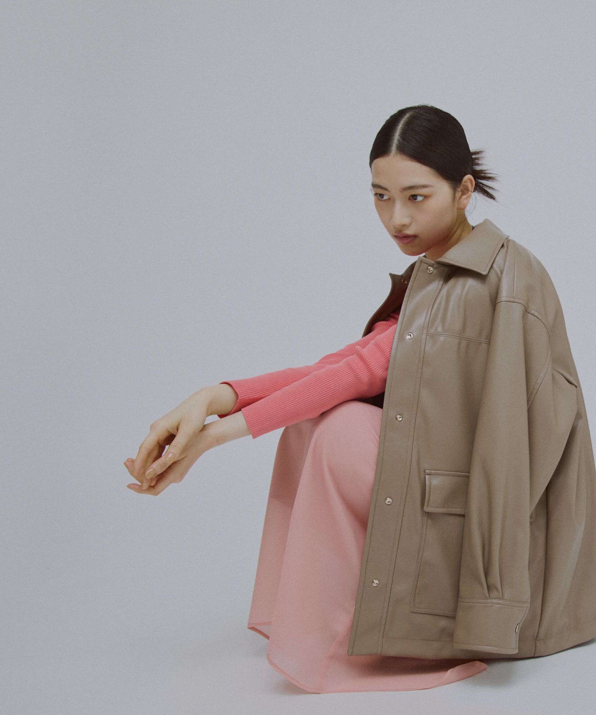 nano･universe「フェイクレザーシャツジャケット」|ブルゾン・スタジャン|