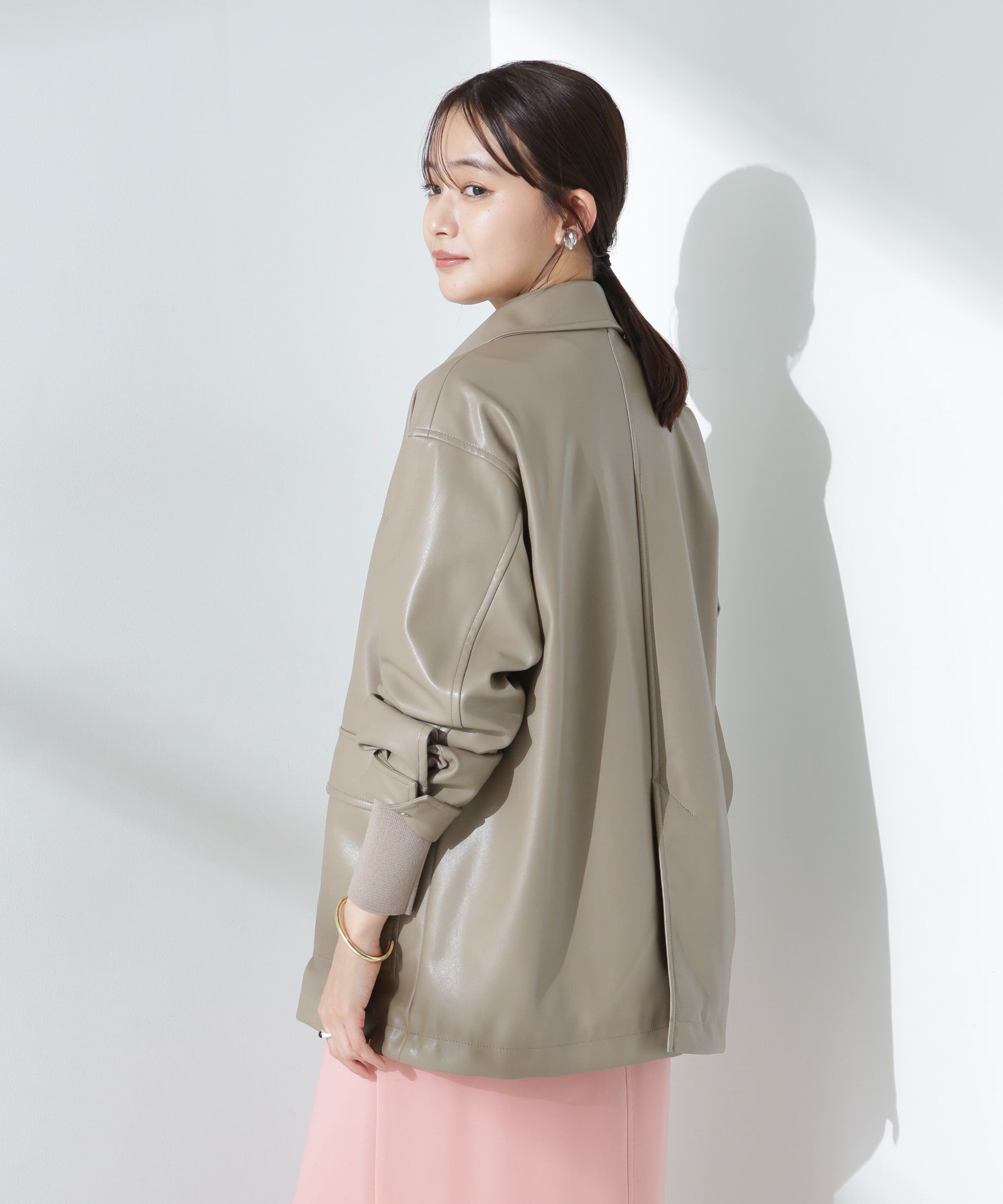 nano･universe「フェイクレザーシャツジャケット」|ブルゾン・スタジャン|