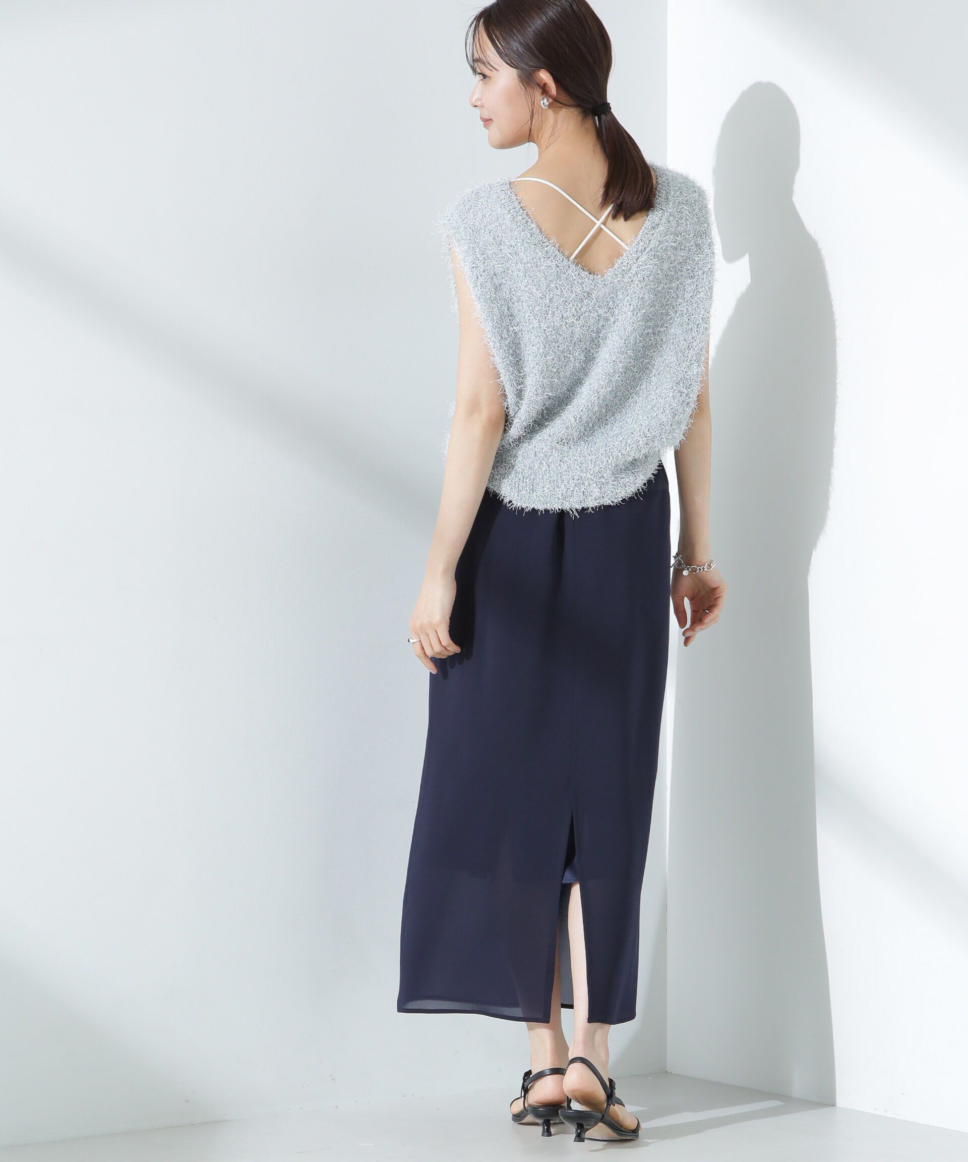 nano･universe「シアーストレッチサテン切り替えスカート」|スカート|