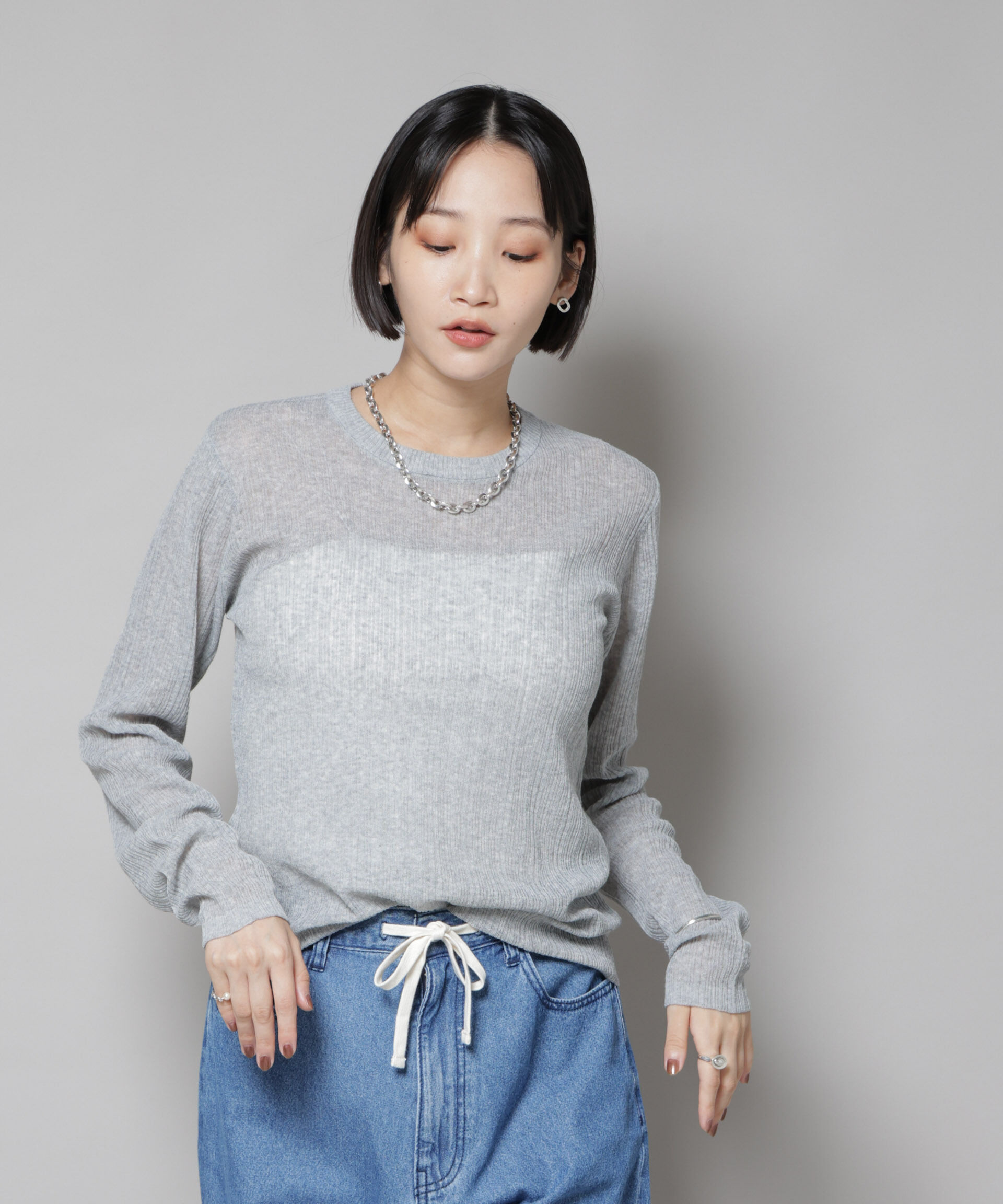 nano･universe「シアーランダムリブクルーネックニット」|ニット・セーター|