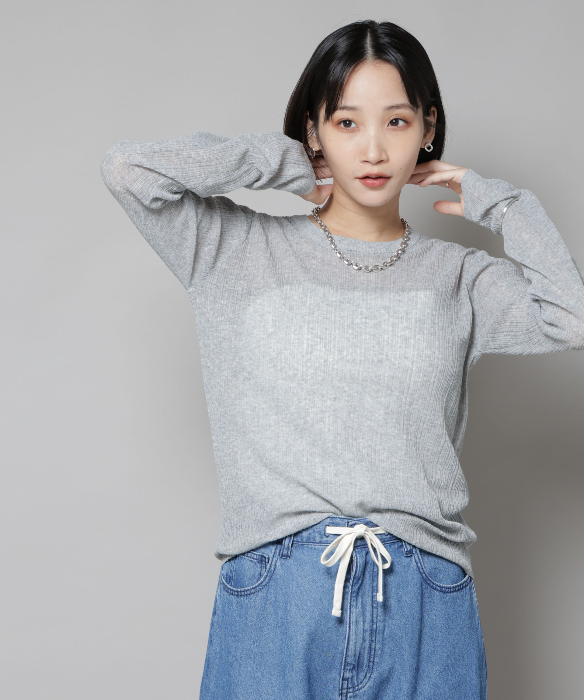 nano･universe「シアーランダムリブクルーネックニット」|ニット・セーター|