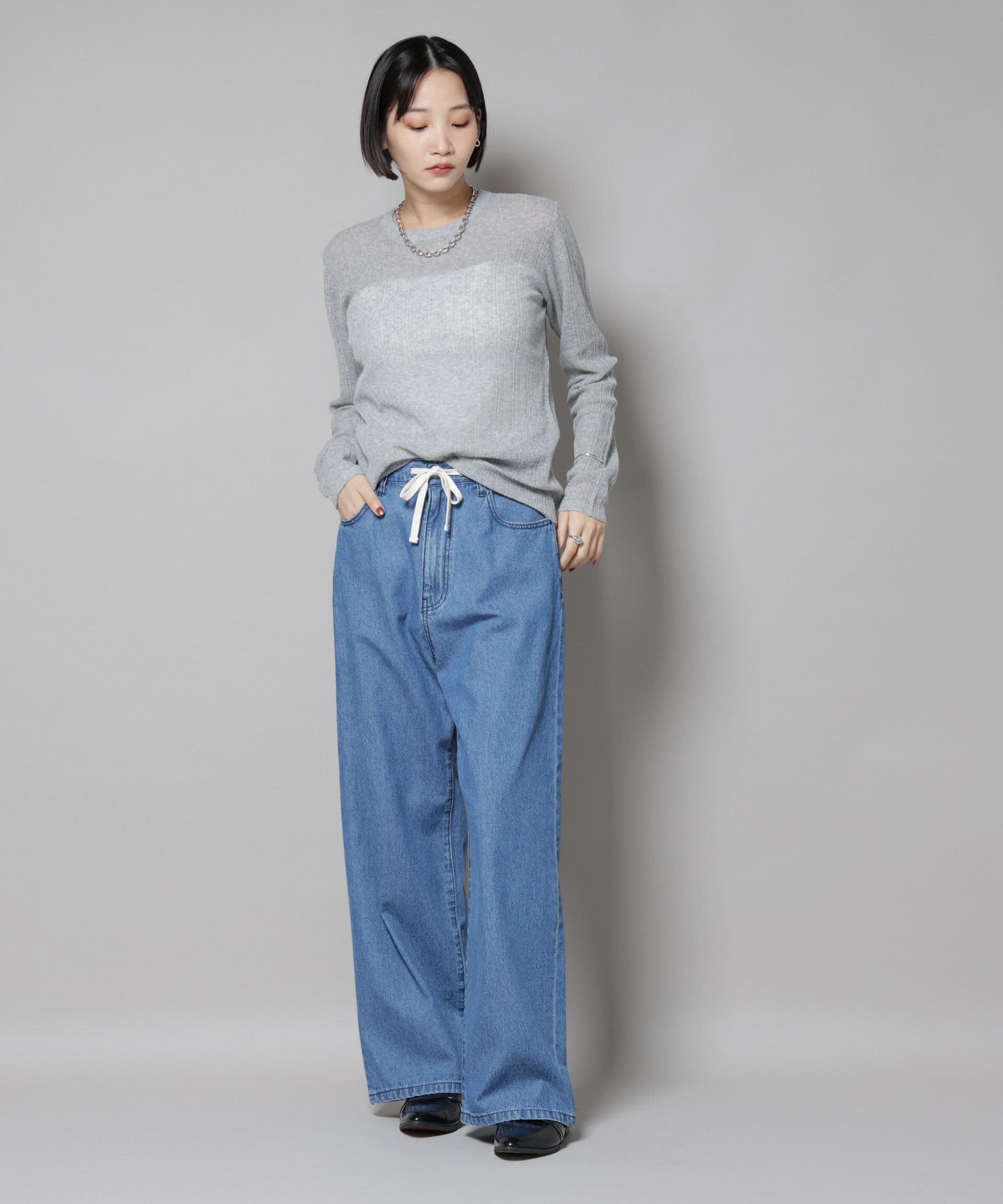 nano･universe「シアーランダムリブクルーネックニット」|ニット・セーター|