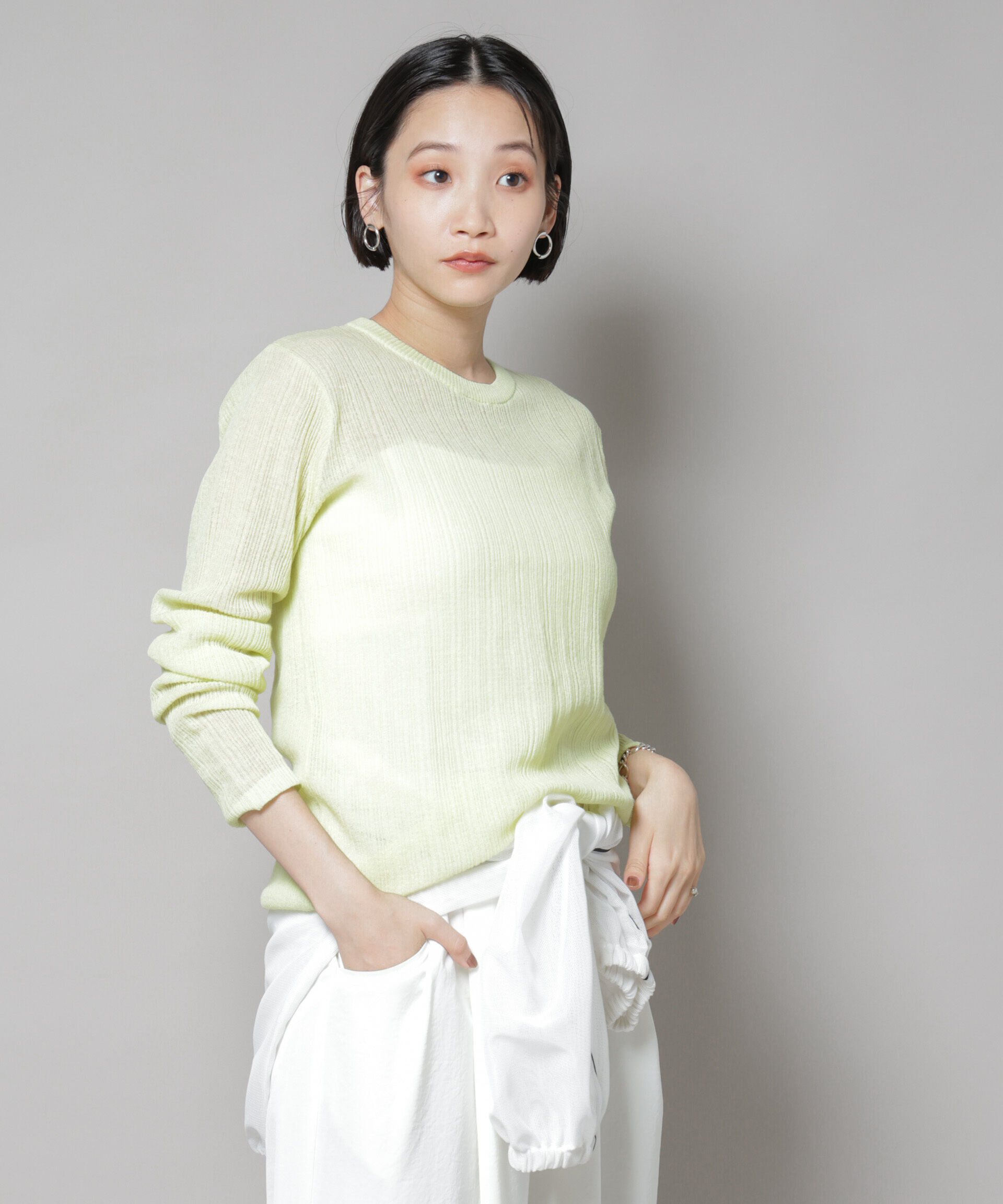 nano･universe「シアーランダムリブクルーネックニット」|ニット・セーター|