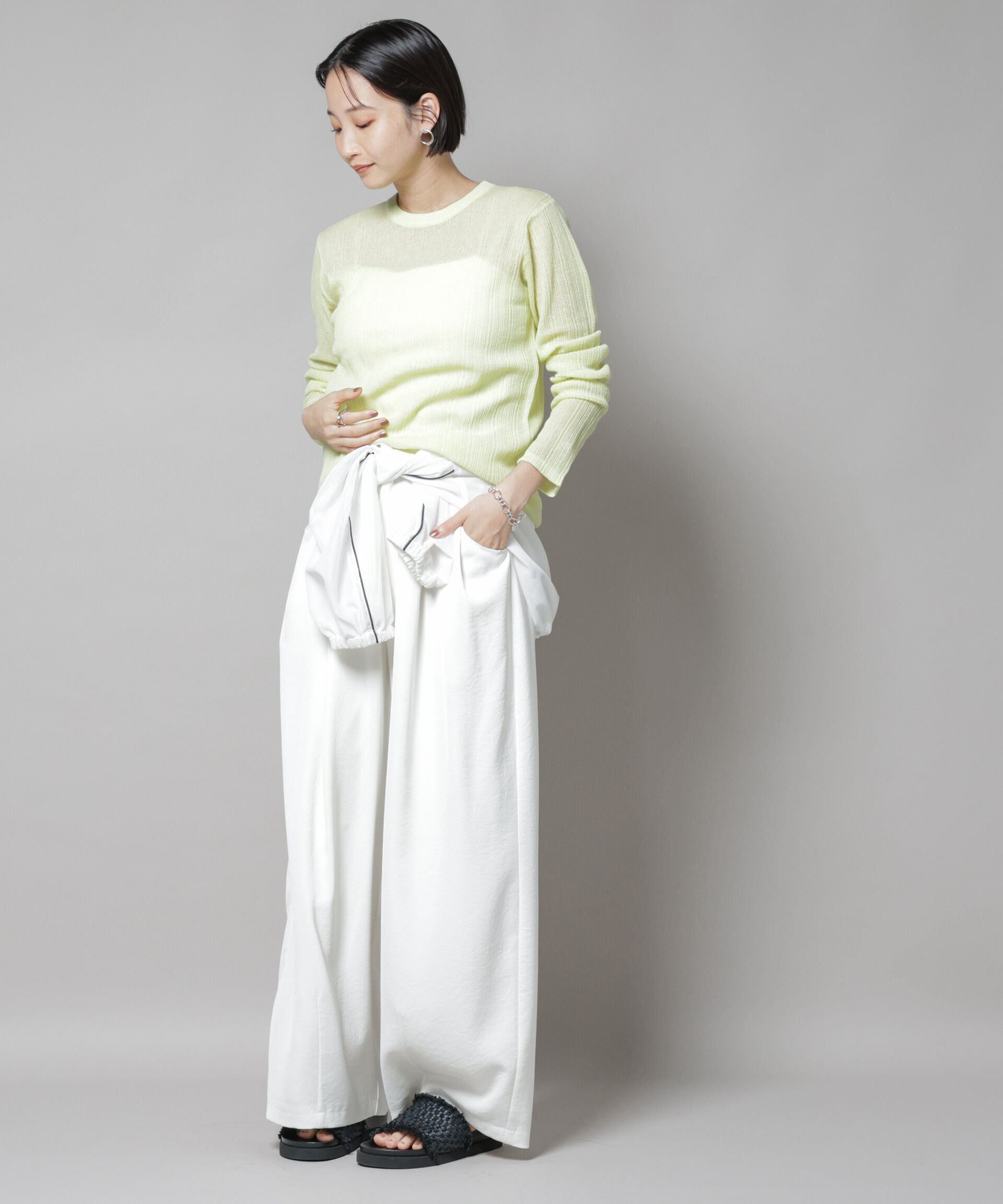 nano･universe「シアーランダムリブクルーネックニット」|ニット・セーター|