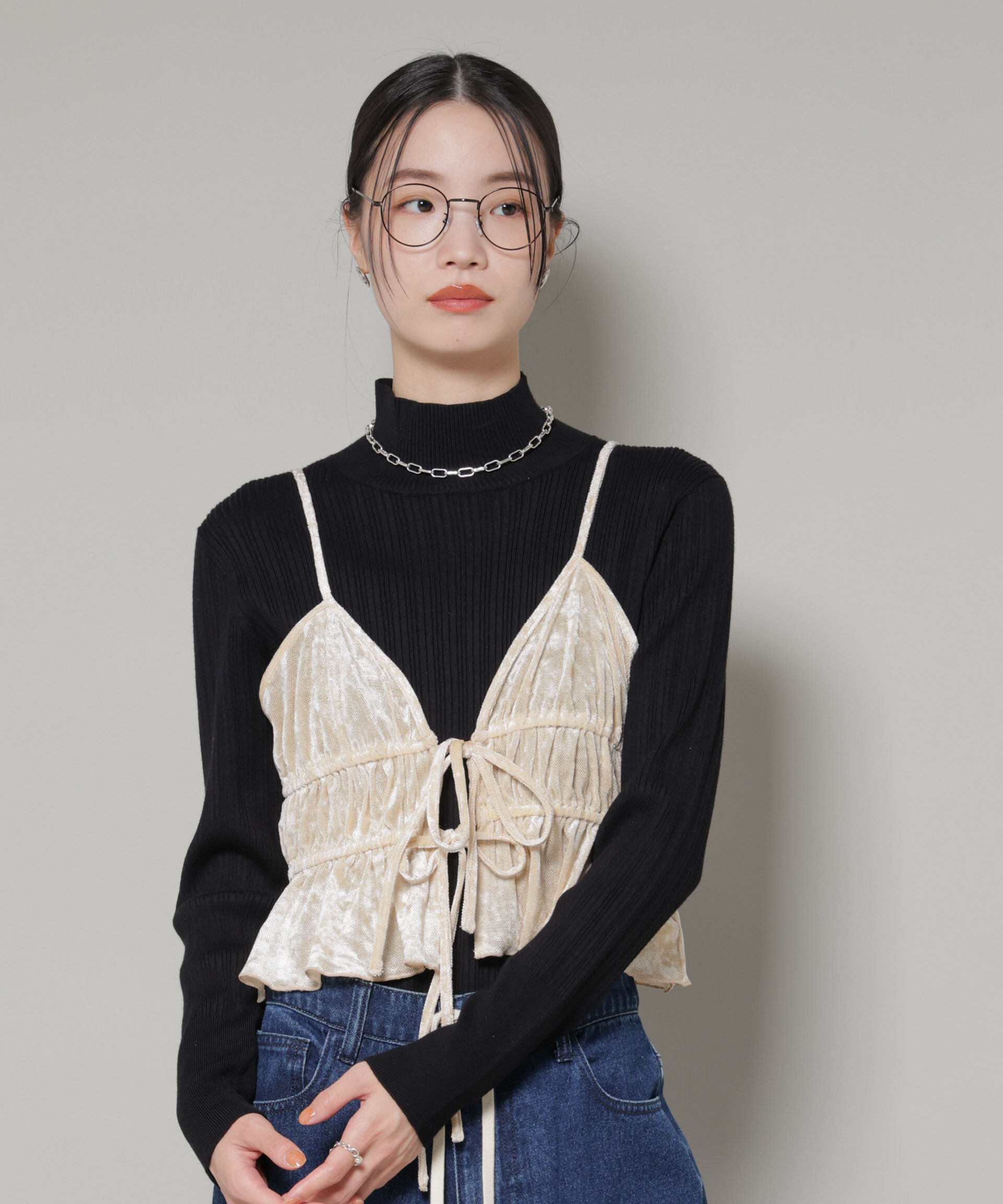 nano･universe「フロントリボンキャミソールビスチェ」|Tシャツ・カットソー|ベージュ