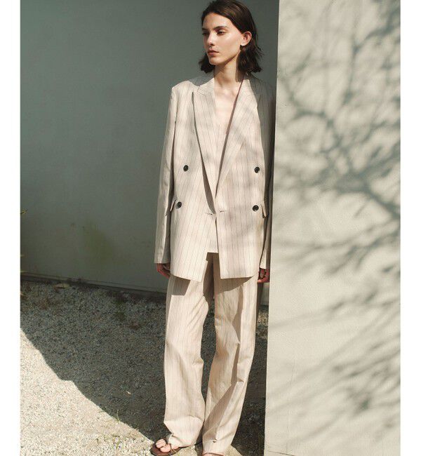 BEIGE,「ERYTH / リネンストライプダブルジャケット」|テーラードジャケット|