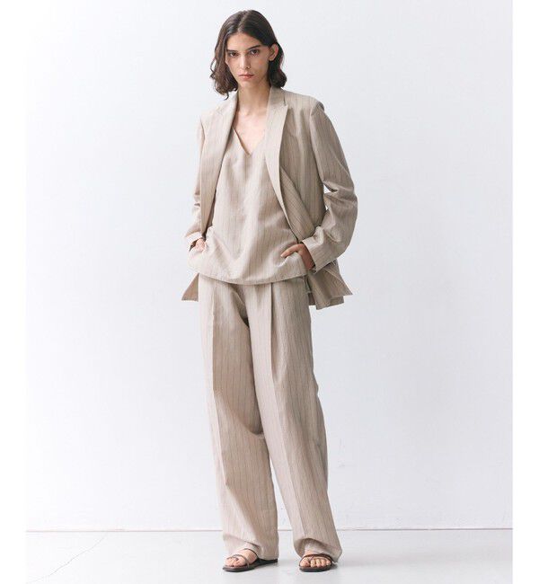 BEIGE,「ERYTH / リネンストライプダブルジャケット」|テーラードジャケット|