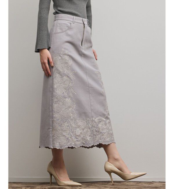 GRACE CONTINENTAL「エンブロイダリータイトスカート」|スカート|ライトグレー
