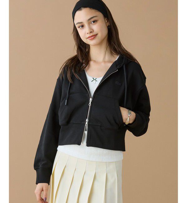 LACOSTE「裏パイルクロップドジップフーディー」|パーカー|ブラック