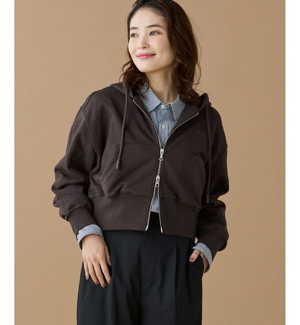 LACOSTE「裏パイルクロップドジップフーディー」|パーカー|ダークブラウン