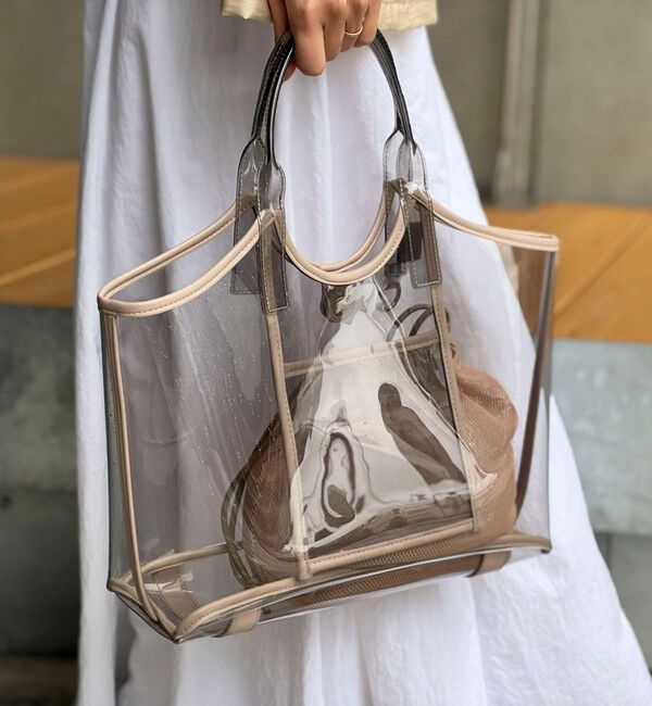 NOLLEY'S「PVCトート＆メッシュ巾着バッグ」|トートバッグ|ベージュ