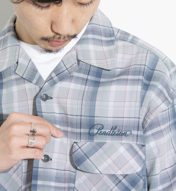 GLOSTER「【PENDLETON/ペンドルトン】オープンカラーシャツ 半袖シャツ 刺繍 ワンポイント チェック」|シャツ・ブラウス|