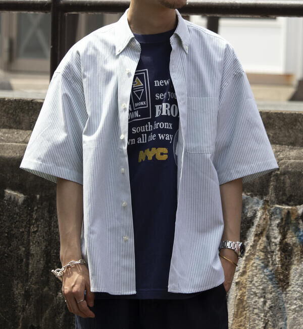 GLOSTER「【GLOSTER/グロスター】オーバーサイズ オックスボタンダウン ストライプシャツ 半袖」|シャツ・ブラウス|