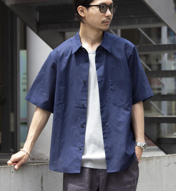 GLOSTER「【GLOSTER/グロスター】コットンリネン 半袖シャツ レギュラーカラー 綿麻」|シャツ・ブラウス|