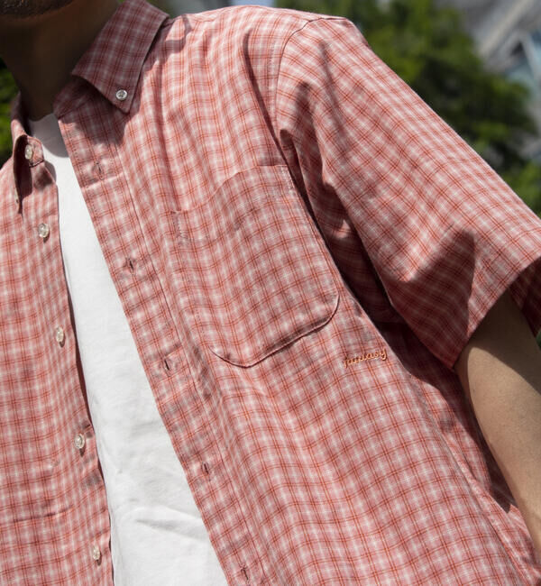 GLOSTER「【GLOSTER/グロスター】チェック半袖シャツ ボタンダウン ワンポイントロゴ刺繍入り」|シャツ・ブラウス|ピンク系その他